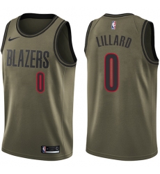 Youth Nike Portland Trail Blazers #0 Damian Lillard Swingman Green Salute to Service NBA Jersey