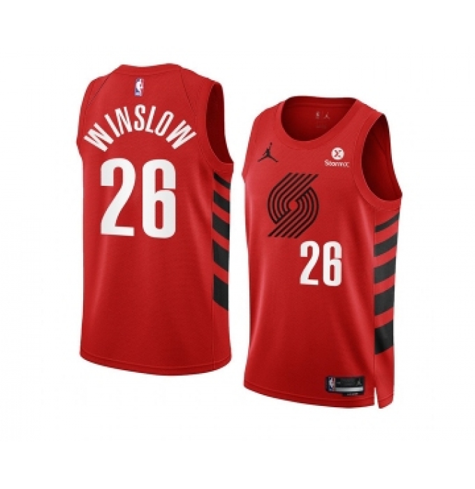 Men's Portland Trail Blazers #26 Justise Winslow 2022-23 Red Statement Edition Swingman Stitched Basketball Jersey