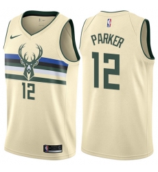 Men's Nike Milwaukee Bucks #12 Jabari Parker Swingman Cream NBA Jersey - City Edition