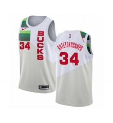 Men's Nike Milwaukee Bucks #34 Giannis Antetokounmpo White Swingman Jersey - Earned Edition