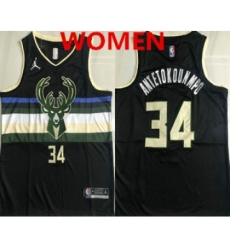 Women's Milwaukee Bucks #34 Giannis Antetokounmpo Black 2021 Brand Jordan AU Stitched Jersey