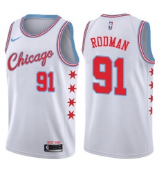 Men's Nike Chicago Bulls #91 Dennis Rodman Authentic White NBA Jersey - City Edition