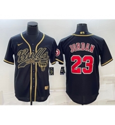 Men's Chicago Bulls #23 Michael Jordan Black Gold With Patch Cool Base Stitched Baseball Jersey