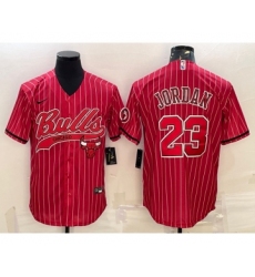 Men's Chicago Bulls #23 Michael Jordan Red Pinstripe With Patch Cool Base Stitched Baseball Jersey