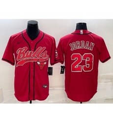 Men's Chicago Bulls #23 Michael Jordan Red With Patch Cool Base Stitched Baseball Jersey