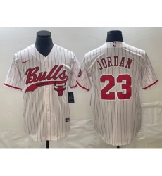 Men's Chicago Bulls #23 Michael Jordan White Pinstripe Cool Base Stitched Baseball Jersey