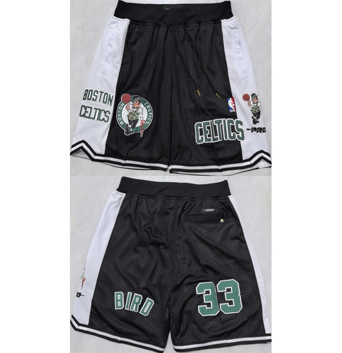Men's Boston Celtics #33 Larry Bird Black White Shorts (Run Small)