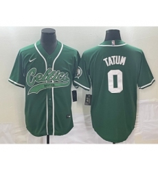 Men's Boston Celtics #0 Jayson Tatum Green With Patch Stitched Baseball Jersey