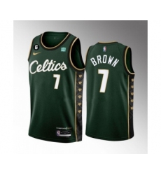 Men's Boston Celtics #7 Jaylen Brown Green 2022-23 City Edition No.6 Patch Stitched Basketball Jersey