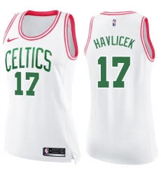 Women's Nike Boston Celtics #17 John Havlicek Swingman White/Pink Fashion NBA Jersey
