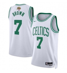 Men's Boston Celtics #7 Jaylen Brown White 2024 Finals Association Edition Stitched Basketball Jersey