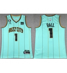 Men's Charlotte Hornets #1 LaMelo Ball Teal No.6 Patch Stitched Basketball Jersey