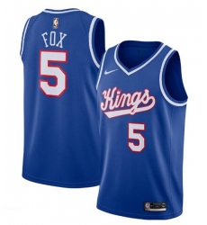 Men's Sacramento Kings #5 De'Aaron Fox Blue 2019-20 Hardwood Classics Swingman Stitched Basketball Jersey