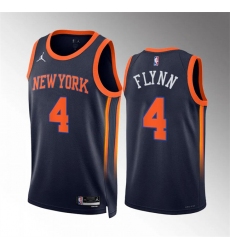 Men's New Yok Knicks #4 Malachi Flynn Navy Statement Edition Stitched Basketball Jersey