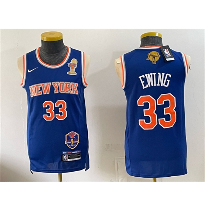 Men's New Yok Knicks #33 Patrick Ewing Blue 2026 Finals Champions Stitched Jersey