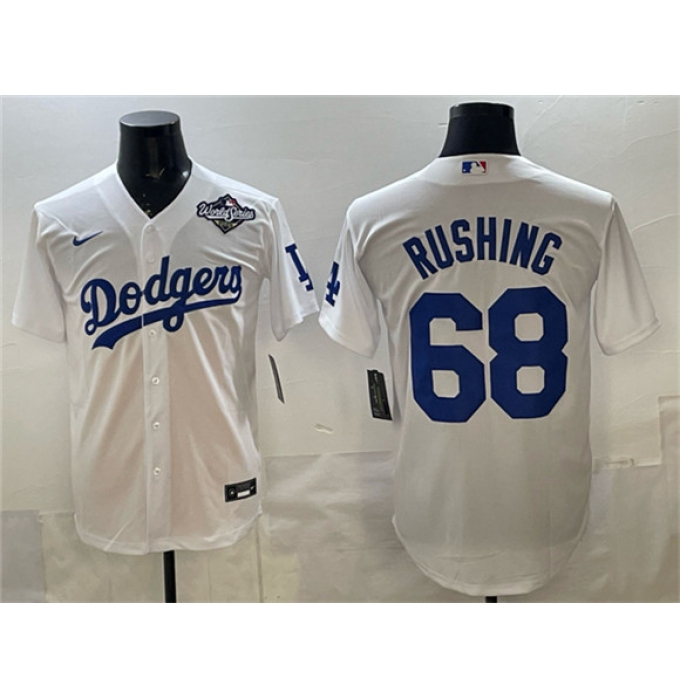 Men's Los Angeles Dodgers #68 Dalton Rushing White 2025 World Series Cool Base Stitched Baseball Jersey