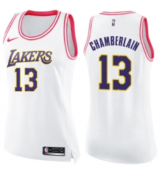 Women's Nike Los Angeles Lakers #13 Wilt Chamberlain Swingman White/Pink Fashion NBA Jersey