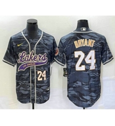 Men's Los Angeles Lakers #24 Kobe Bryant Black Camo Cool Base Stitched Baseball Jersey