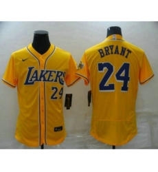 Men's Los Angeles Lakers #24 Kobe Bryant Number Yellow Cool Base Stitched Baseball Jersey