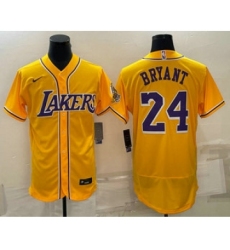 Men's Los Angeles Lakers #24 Kobe Bryant Yellow Stitched Flex Base Nike Baseball Jersey