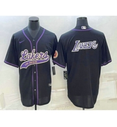 Men's Los Angeles Lakers Black Big Logo Cool Base Stitched Baseball Jersey