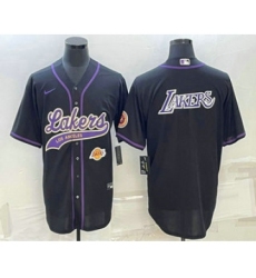 Men's Los Angeles Lakers Black Big Logo With Cool Base Stitched Baseball Jersey