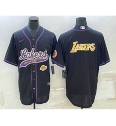 Men's Los Angeles Lakers Black Big Logo With Cool Base Stitched Baseball Jerseys