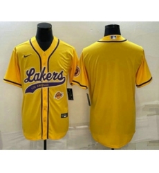 Men's Los Angeles Lakers Blank Yellow With Cool Base Stitched Baseball Jersey