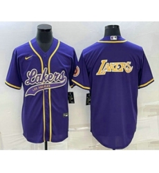 Men's Los Angeles Lakers Purple Big Logo Cool Base Stitched Baseball Jerseys