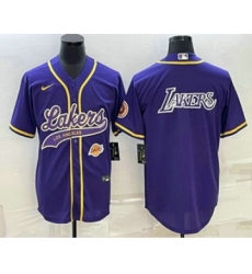 Men's Los Angeles Lakers Purple Big Logo With Cool Base Stitched Baseball Jersey