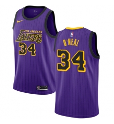 Men's Nike Los Angeles Lakers #34 Shaquille O'Neal Swingman Purple NBA Jersey - City Edition