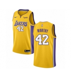 Youth Los Angeles Lakers #42 James Worthy Swingman Gold Home Basketball Jersey - Icon Edition