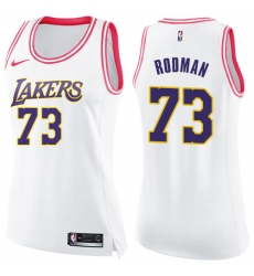 Women's Nike Los Angeles Lakers #73 Dennis Rodman Swingman White/Pink Fashion NBA Jersey