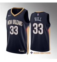 Men's New Orleans Pelicans #33 Malcolm Hill Navy Icon Edition Stitched Basketball Jersey