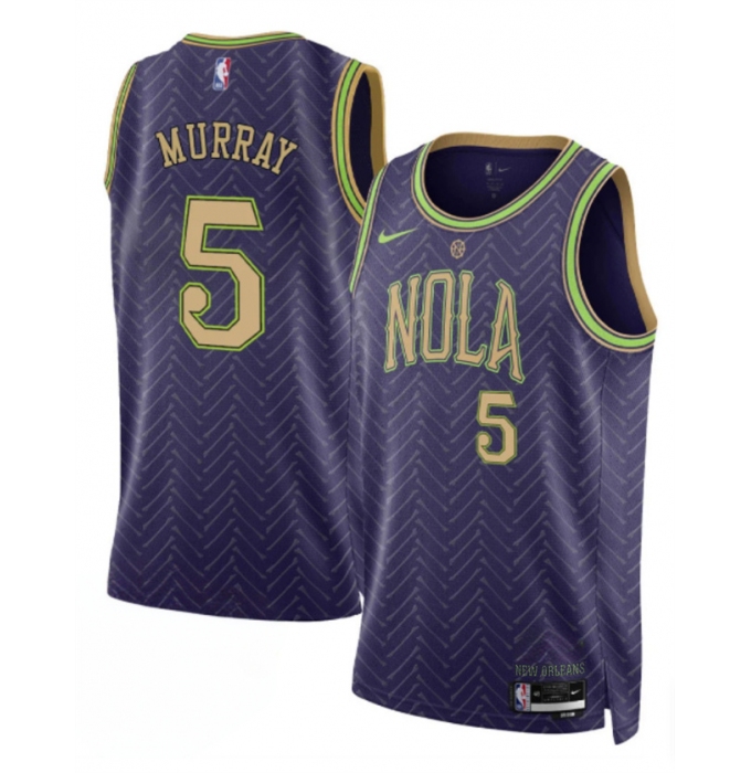 Men's New Orleans Pelicans #5 Dejounte Murray Purple 2024-25 City Ediiton Stitched Basketball Jersey