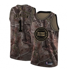 Men's Nike Detroit Pistons #1 Reggie Jackson Swingman Camo Realtree Collection NBA Jersey