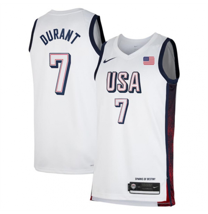 Men's USA Basketball #7 Kevin Durant White 2024 Swingman Stitched Jersey