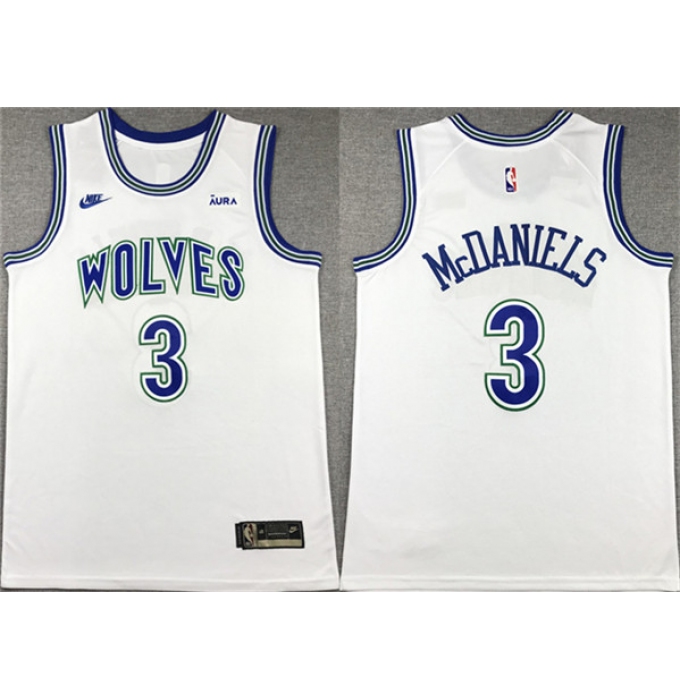 Men's Minnesota Timberwolves #3 Jaden McDaniels White City Edition Stitched Jersey
