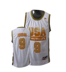 Men's Nike Team USA #9 Michael Jordan Authentic Red Gold No. Basketball Jersey