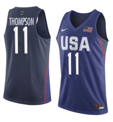 Men's Nike Team USA #11 Klay Thompson Authentic Navy Blue 2016 Olympic Basketball Jersey
