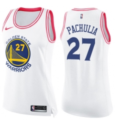 Women's Nike Golden State Warriors #27 Zaza Pachulia Swingman White/Pink Fashion NBA Jersey