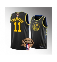 Men's Golden State Warriors #11 Klay Thompson 2022 Black NBA Finals Stitched Jersey