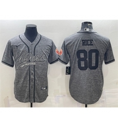 Men's San Francisco 49ers #80 Jerry Rice Gray With Patch Cool Base Stitched Baseball Jersey