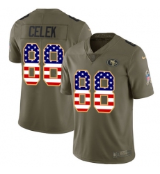 Youth Nike San Francisco 49ers #88 Garrett Celek Limited Olive/USA Flag 2017 Salute to Service NFL Jersey
