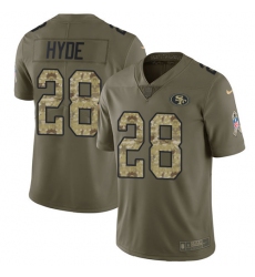 Men's Nike San Francisco 49ers #28 Carlos Hyde Limited Olive/Camo 2017 Salute to Service NFL Jersey