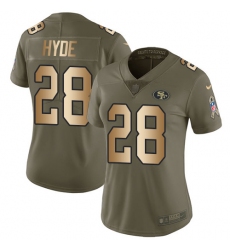 Women's Nike San Francisco 49ers #28 Carlos Hyde Limited Olive/Gold 2017 Salute to Service NFL Jersey