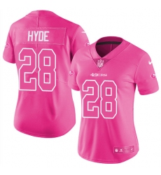 Women's Nike San Francisco 49ers #28 Carlos Hyde Limited Pink Rush Fashion NFL Jersey
