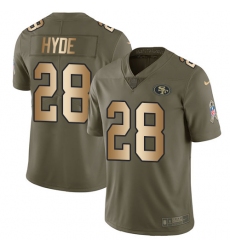 Youth Nike San Francisco 49ers #28 Carlos Hyde Limited Olive/Gold 2017 Salute to Service NFL Jersey