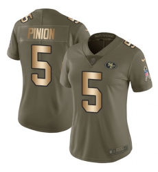 Women's Nike San Francisco 49ers #5 Bradley Pinion Limited Olive/Gold 2017 Salute to Service NFL Jersey