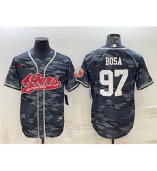 Men's San Francisco 49ers #97 Nike Bosa White Name Grey Camo With Patch Cool Base Stitched Baseball Jersey